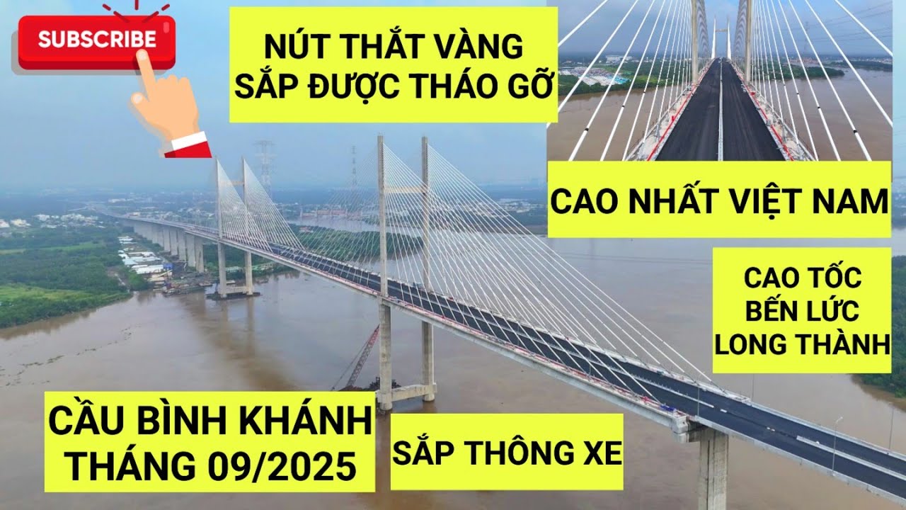 Flycam toàn cảnh Cầu Bình Khánh: nút thắt quan trọng của cao tốc Bến Lức – Long Thành sắp được gỡ bỏ
