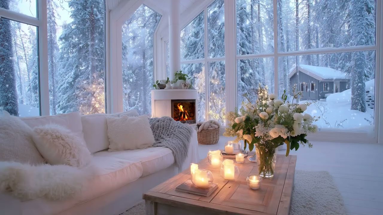 (No Ads) Slow Cozy Morning Piano Music with Fireplace Sounds for Stress Relief