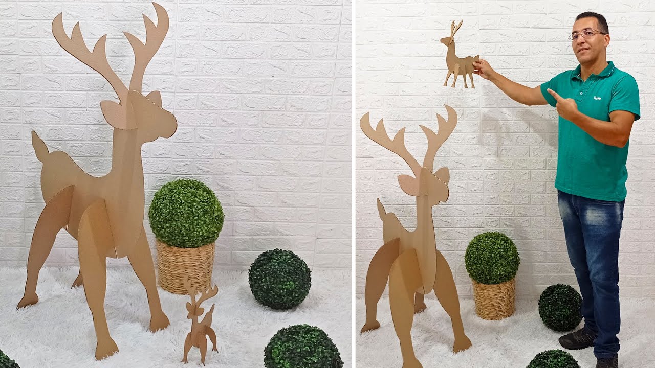 Aprenda a fazer lindas RENAS com Papel&atilde;o Estilo Quebra Cabe&ccedil;a! 😍🦌com Moldes Decora&ccedil;&atilde;o Natalina