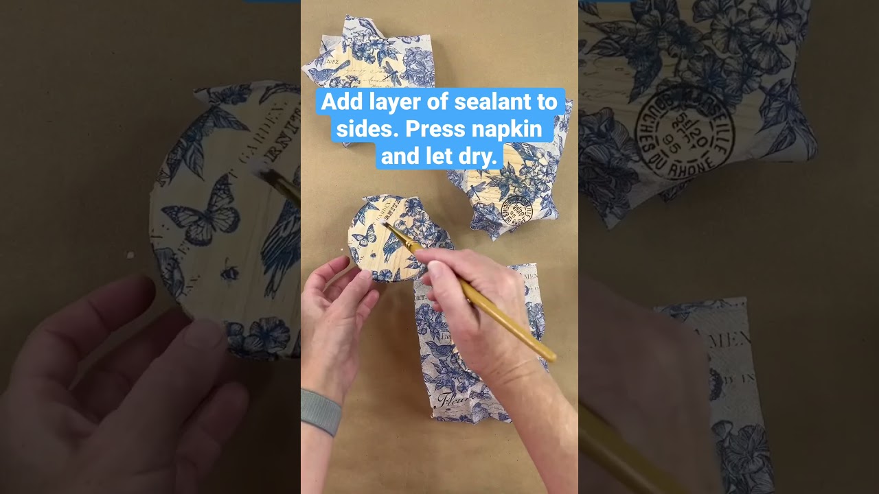 DIY Wooden Coasters with Pretty Paper Napkins #decoupage  #shorts