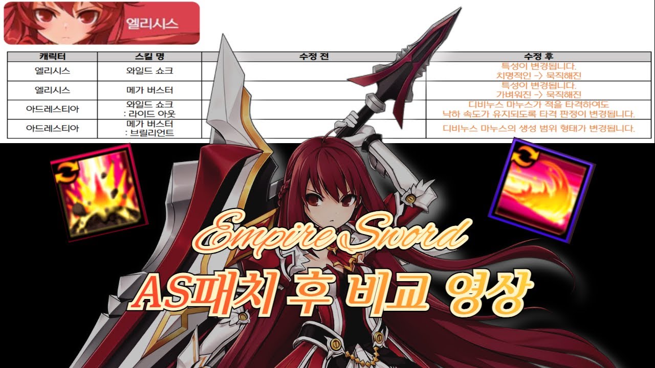 [엘소드/Elsword KR] AS패치 후 엠파이어 소드 스킬 비교 영상. /  Empire Sword AS.Change skill comparison video