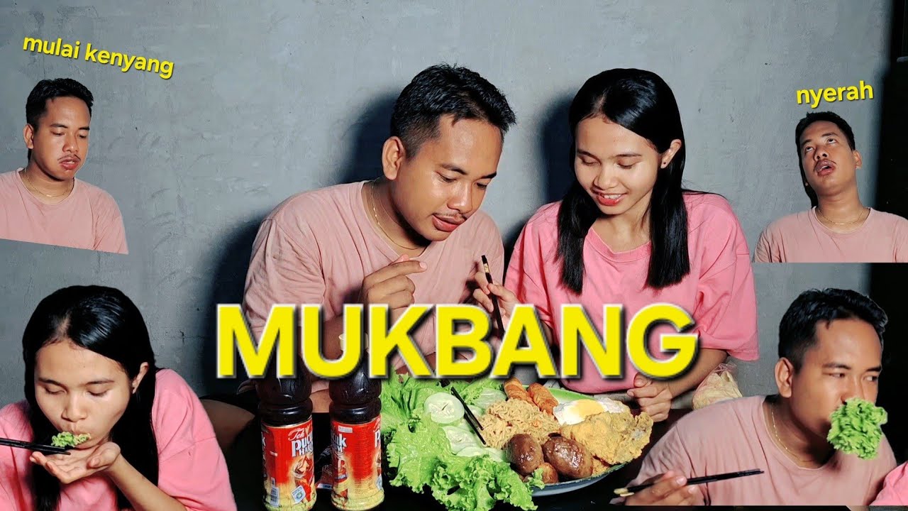 Mukbang fried chicken, fried noodle, fried egg, pentol bakso, sosis, lalapan ( letus dan timun)