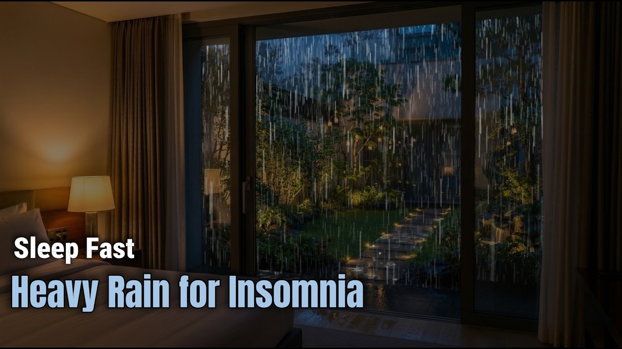 Heavy Rain in Luxury Bedroom Garden View for Deep Sleep & Insomnia Relief 1 Hour