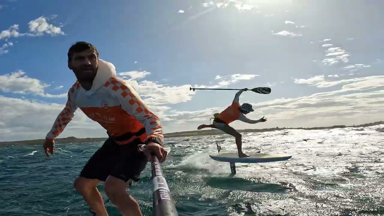 5m @ 13 sec with 20 knot south wind SUP Downwind Foil Perth Standlick & Josh Ku , Maroubra to Bondi