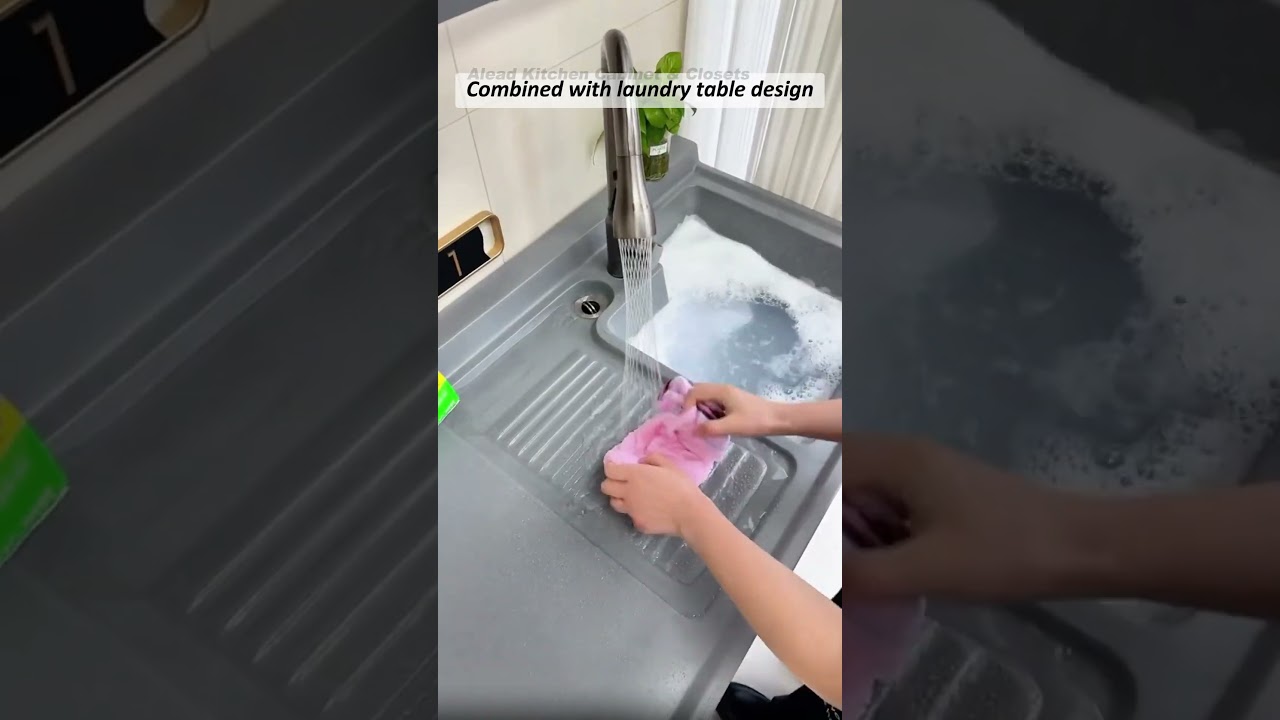 This balcony cabinet sink is combined with a washing board function