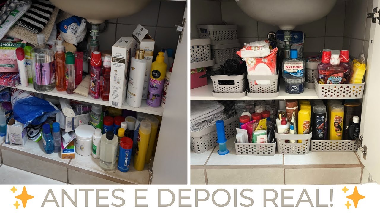 Organização do gabinete do banheiro: transformação simples e acessível (Antes e Depois!) ⭐