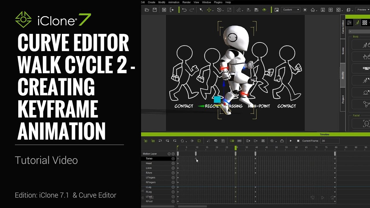 iClone 7.1 Tutorial - Curve Editor: Walk Cycle 2 Creating Keyframe Animation