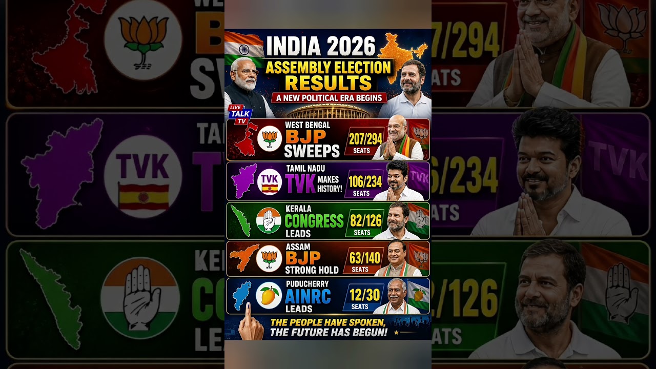 India Election 2026 Results | BJP | TVK | Congress Big Wins! #gk #election2026 #short #youtube