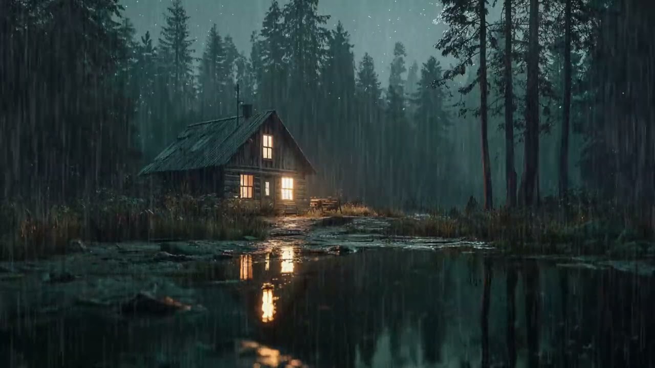 🌲 Night Forest Rain ASMR | Small Cabin Outdoor Ambience 3 Hours | Anxiety Relief Study Focus Calm