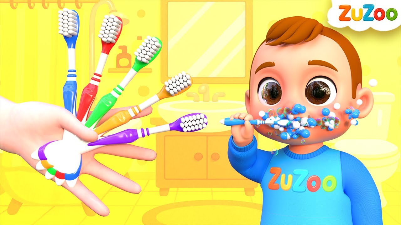 5 Finger Family Good Habits tooth brush routine Song | ZuZoo Nursery Rhymes & Kids Songs