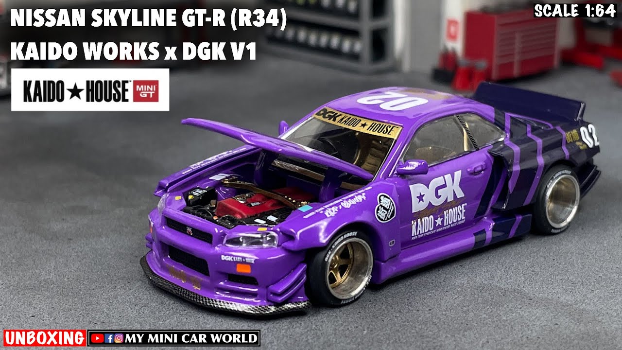 『MY MINI CAR WORLD』UNBOXING MINI GT 1/64 NISSAN SKYLINE GT-R (R34) KAIDO WORKS x DGK V1