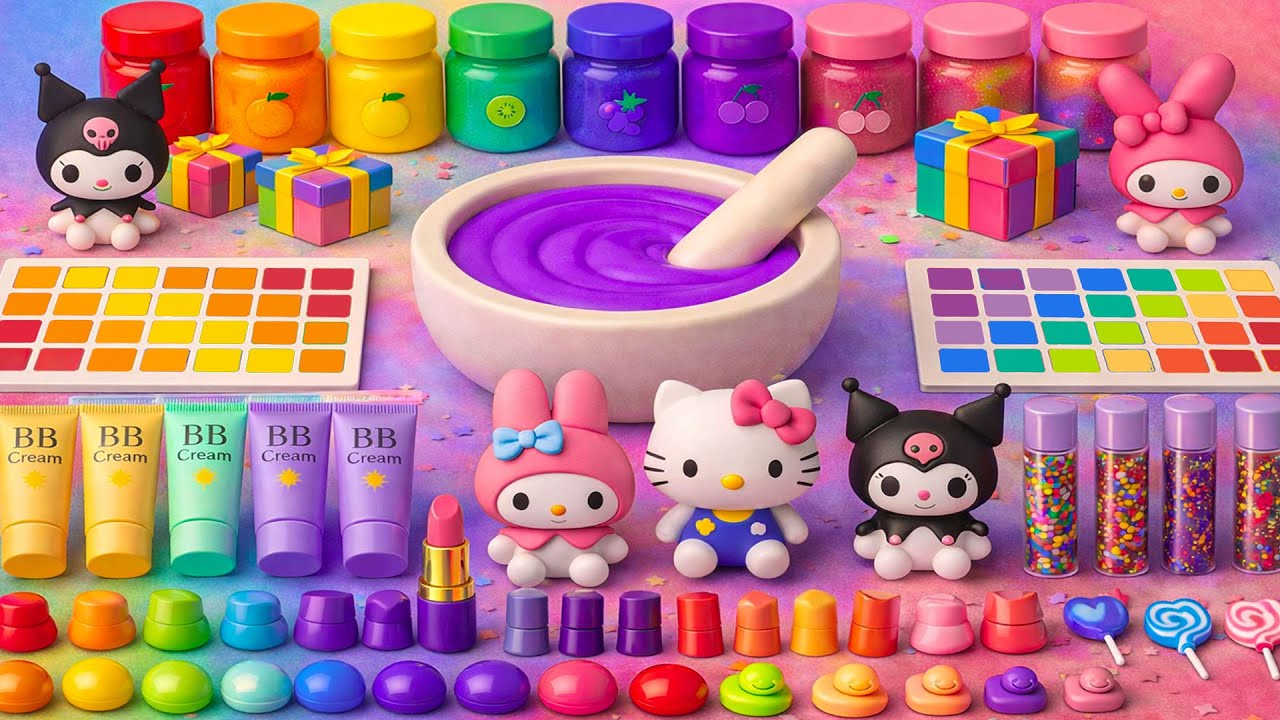 ASMR DIY слайм видео 🌈 Радужный облачный слайм с косметикой, тенями, уходом, игрушки и блёстками