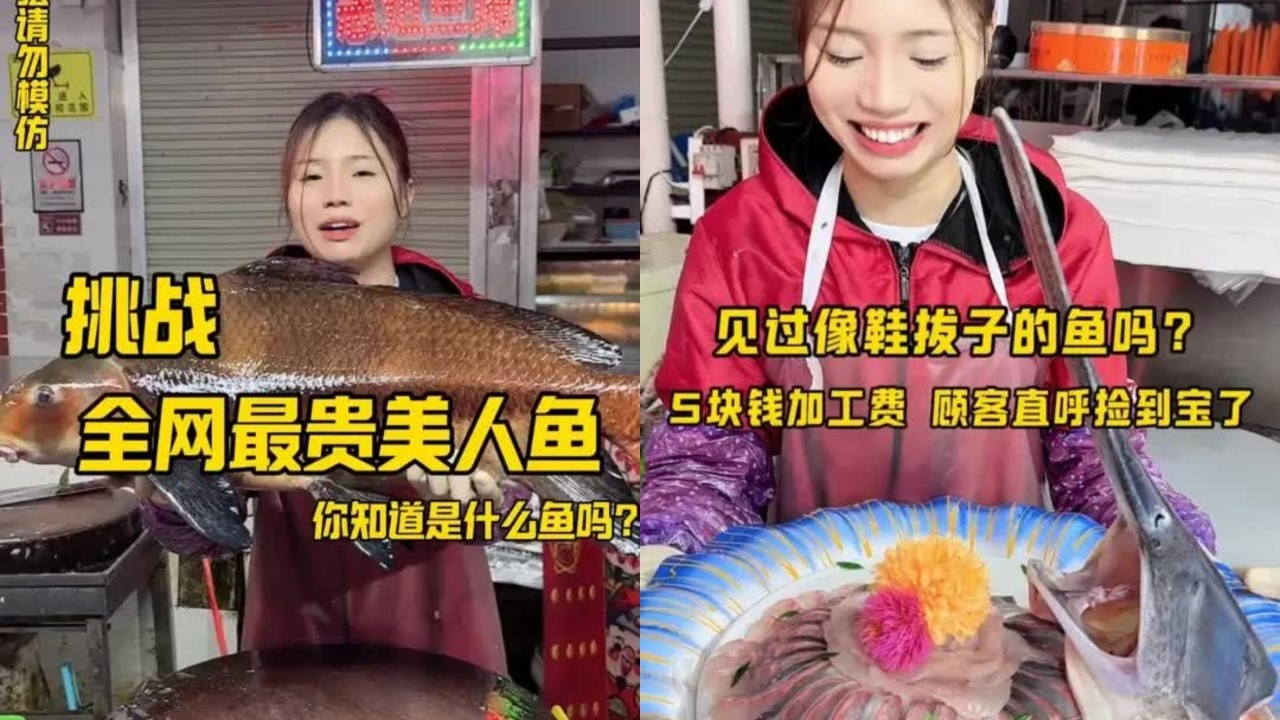 挑战全网最贵美人鱼 挑战全网最贵美人鱼，你知道是什么鱼吗？，见过像鞋拔子的鱼吗？ 见过像鞋拔子的鱼吗？5块钱加工费 顾客直呼捡到宝了#美食 #鸭嘴鱼处理手法 #鸭嘴鱼摆盘 #杀鱼西施 #同款小刀