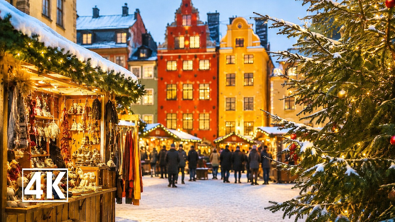 Самая уютная столица? 🇸🇪 Рождественские огни и прогулка по рынку в Стокгольме (4K)