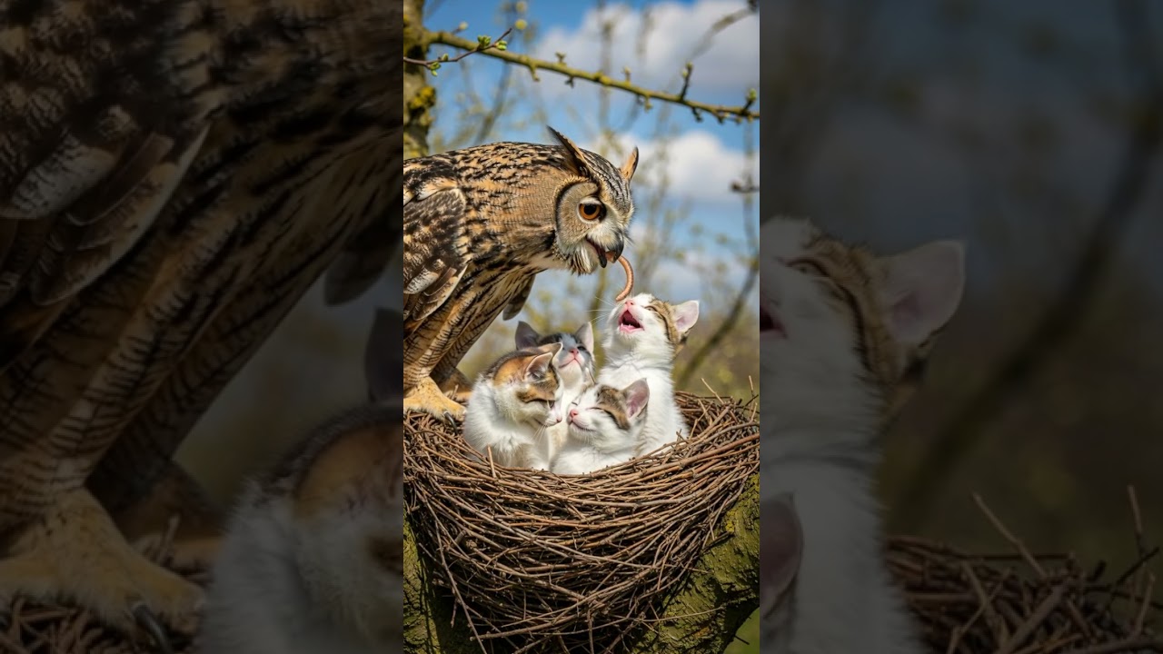 Kittens Find Comfort in an Owls Nest and Discover Unexpected Friendship 