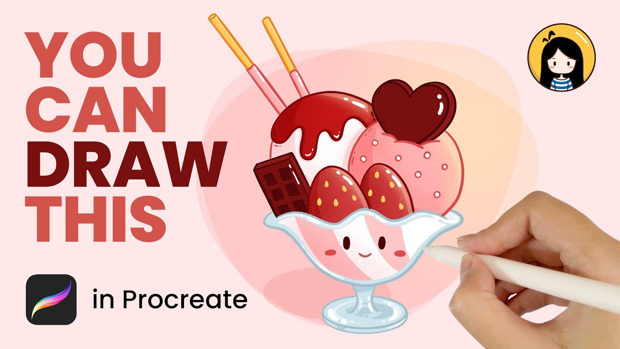 How to Draw a Cute Strawberry Sundae in Procreate | Easy Tutorial for Beginners | Cute Drawing Ideas