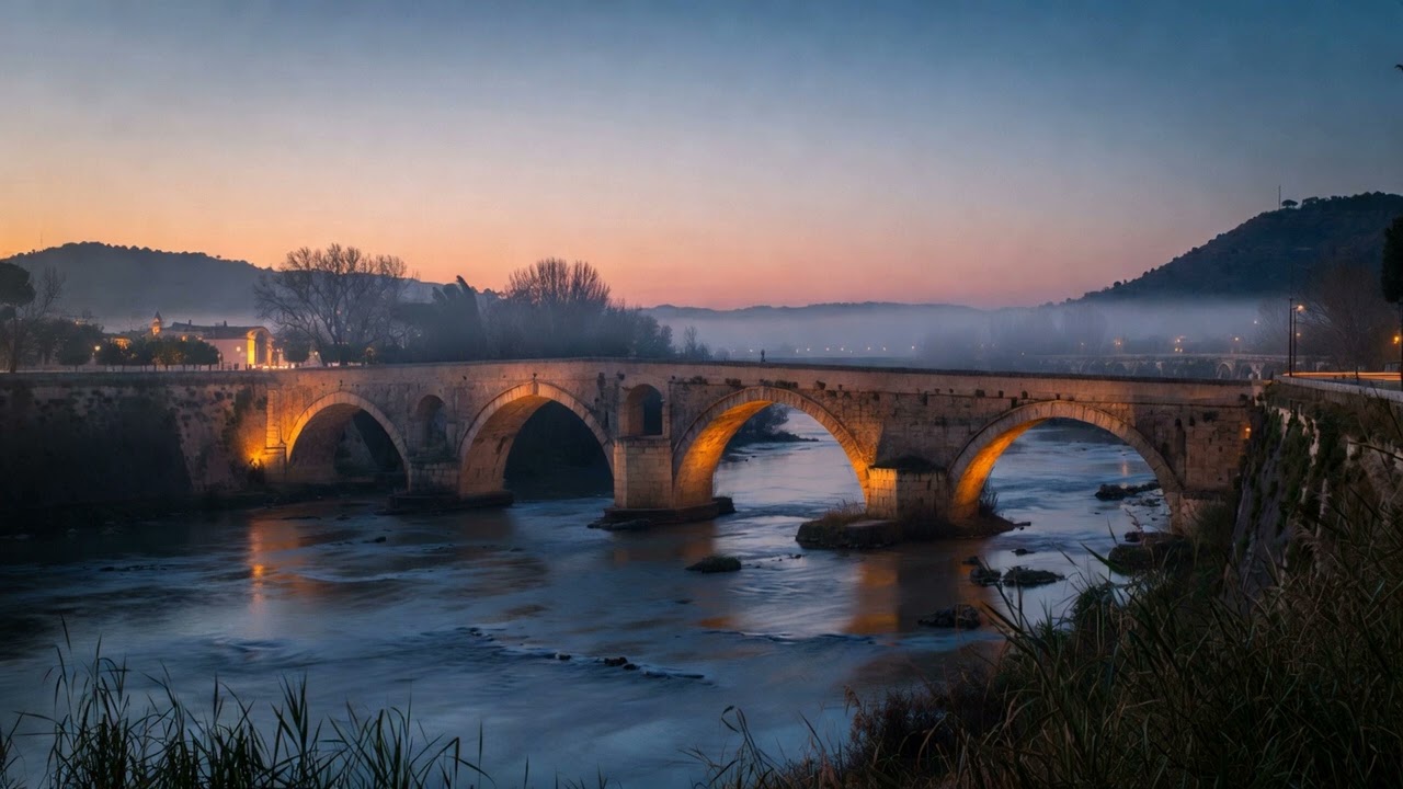 Roman Bridge at Twilight • Ambient Music & Distant Woodpecker for Focus & Peace (3 hour)