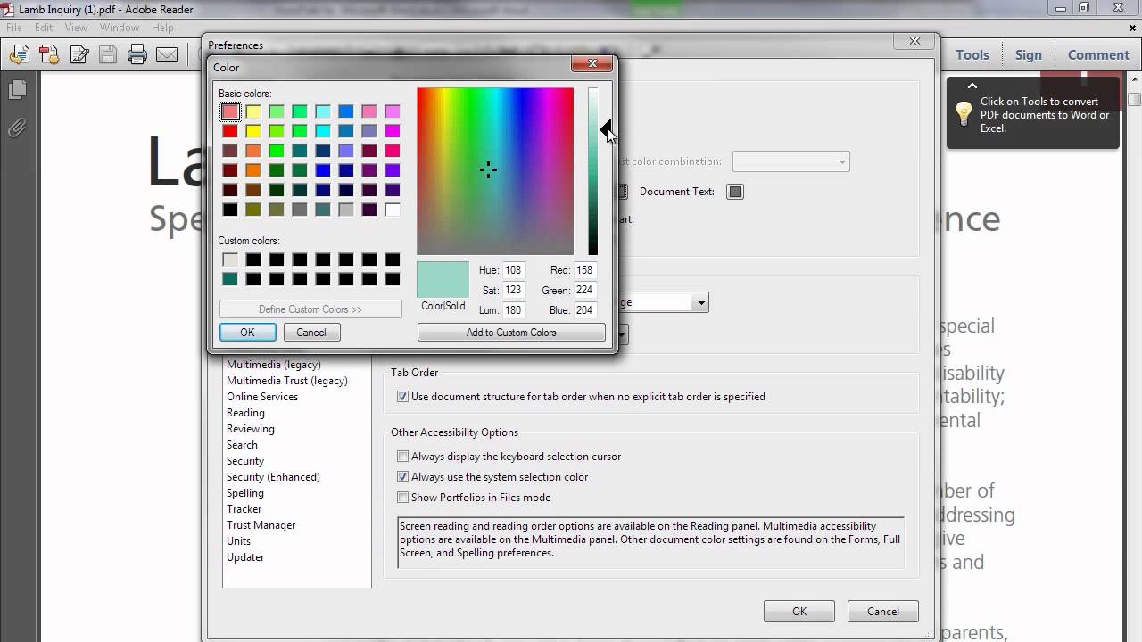 PDF Changing text and Background colours