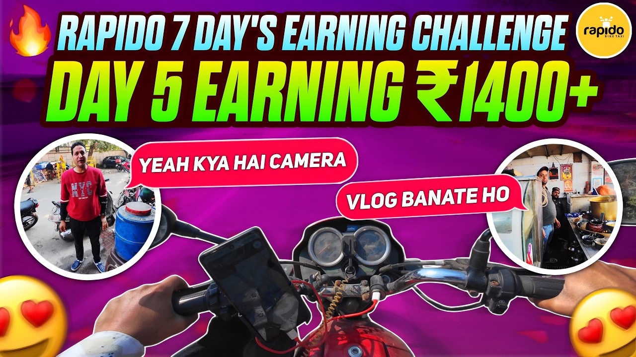 Rapido 7 Days Challenge Day 5 | Rapido Bike Taxi Earning Vlog | ₹1400+ Income
