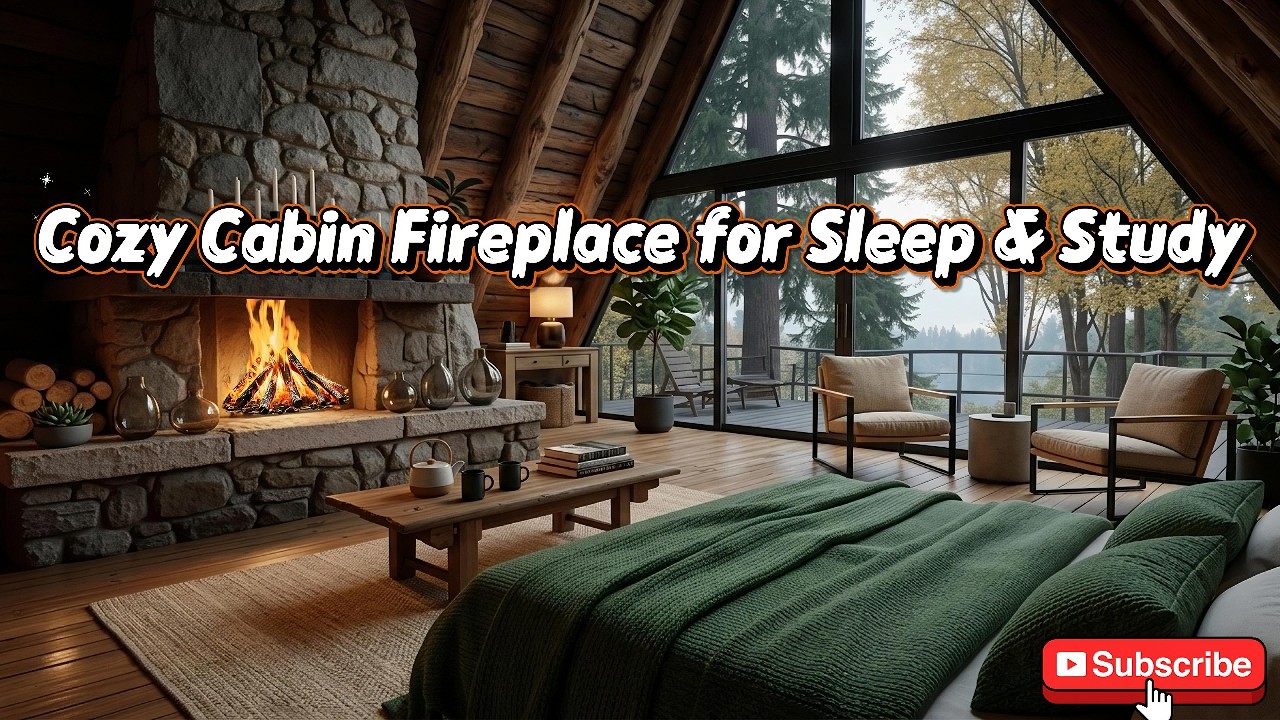 Minimalist Piano & Green Earth Ambiance 🌿 Cozy Cabin Fireplace for Sleep & Study
