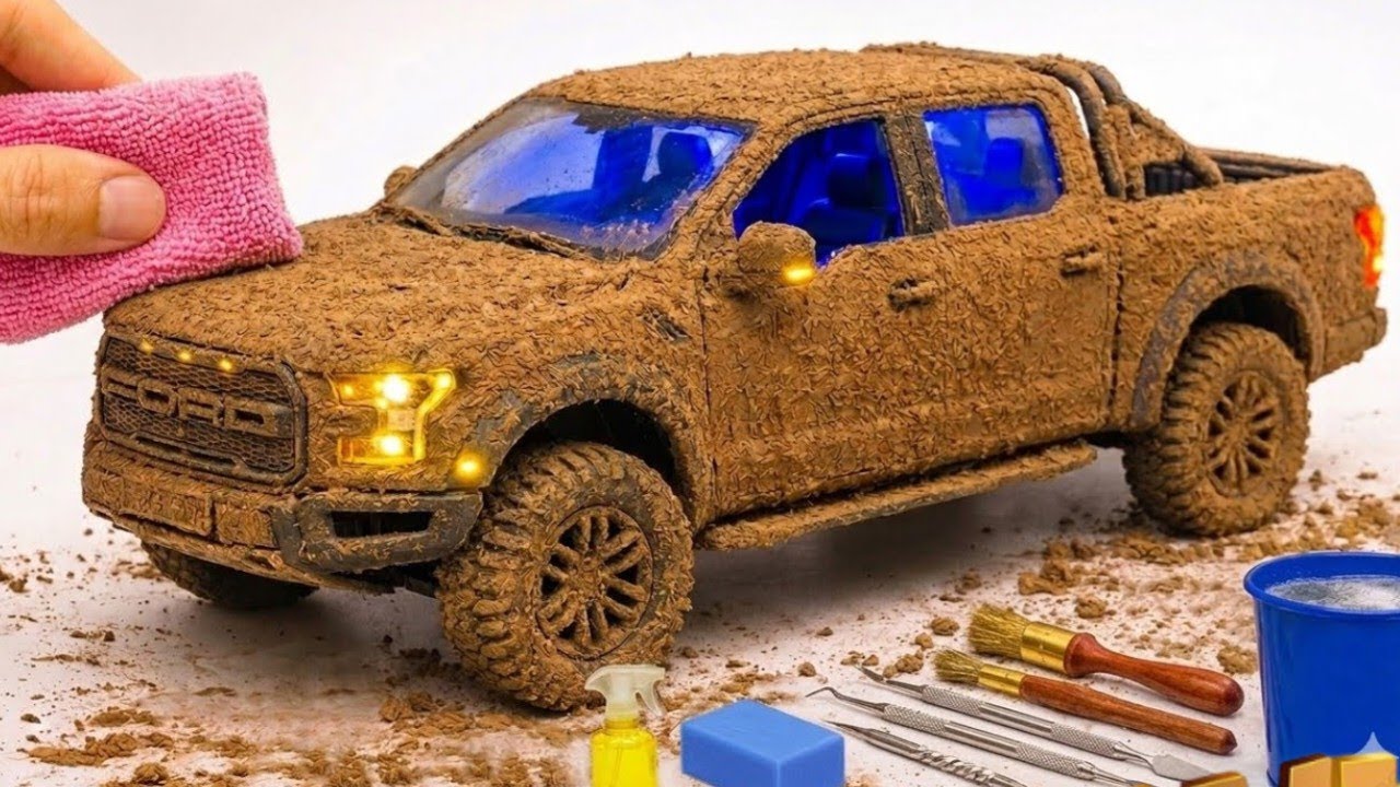 Satisfying ASMR Cleaning: Restoring a Muddy Off-Road White Pickup|