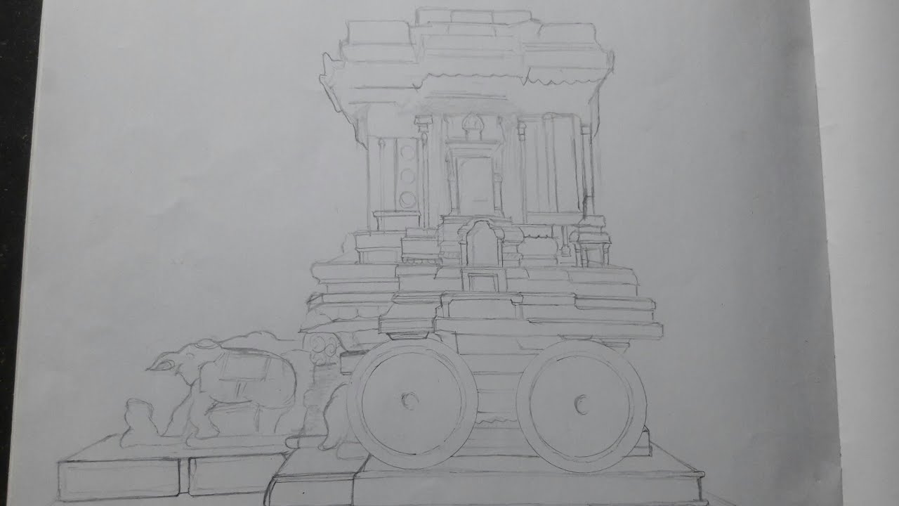 Stone Chariot outline drawing | part 1 | Magesh Arts