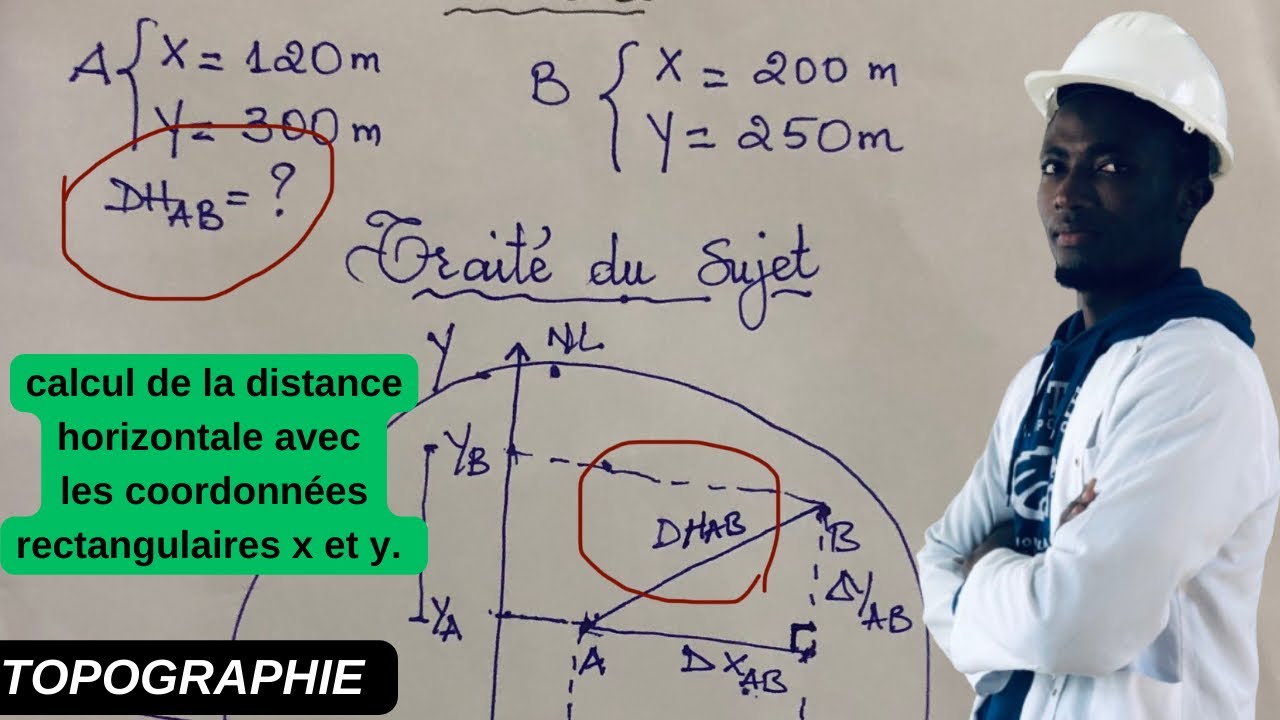 Calcul de la distance horizontale avec les coordonnées rectangulaires x et y. #topographie
