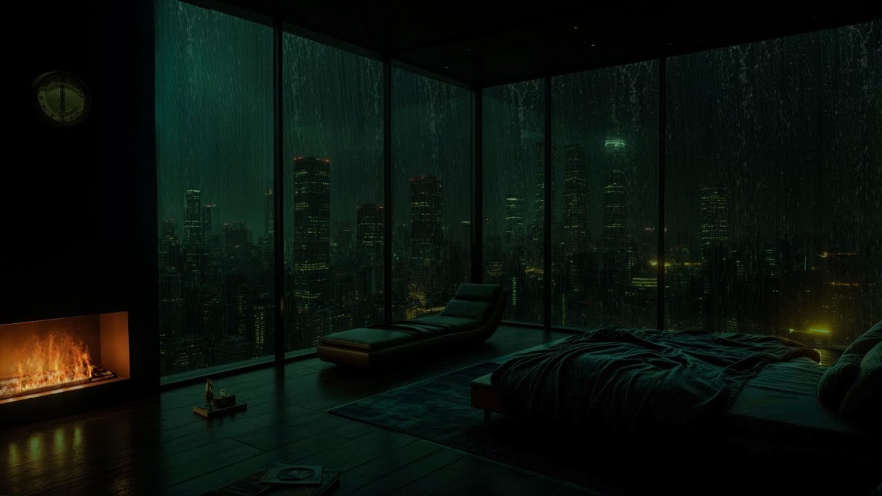 Soothing City Rain (No Ads) 🌧 | Dark Bedroom Christmas Night Ambience for Deep Sleep & Relaxation
