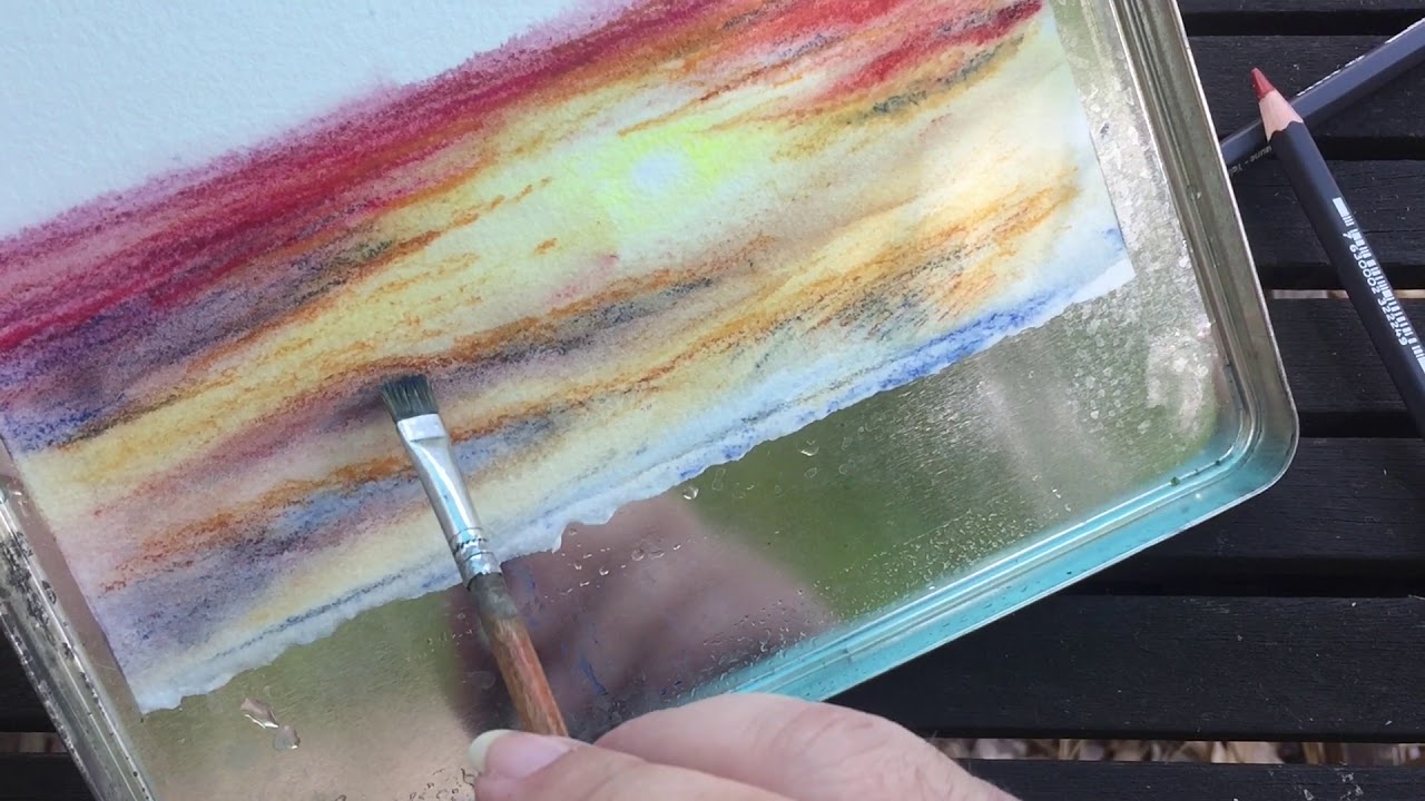 Crayon aquarelle #5 Coucher de soleil !