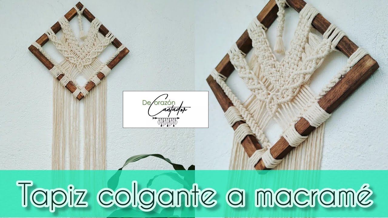 Tapiz colgante tejido a macramé geométrico / con marco de madera / Geometric wall hanging easy