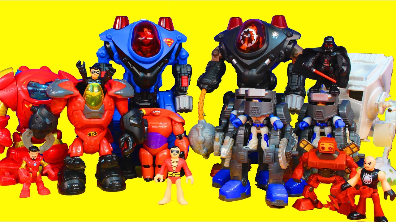 Robot Wars with Iron Man Superman Baymax Nightwing Darth Vader Creative Play