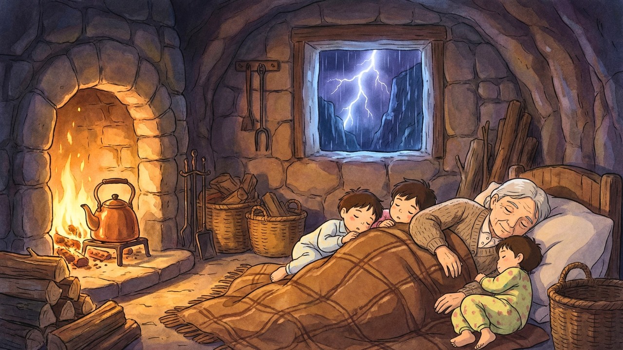 Sleeping Safely in Grandma&rsquo;s Cave While Thunder Roars Outside ⛈️ | Ghibli-Style ASMR