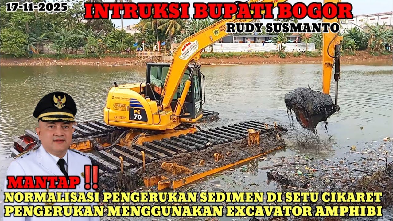 MANTAP‼️NORMALISASI PENGERUKAN SENDIMEN DISETU CIKARET CIBINONG❗MENGGUNAKAN EXCAVATOR AMPHIBI