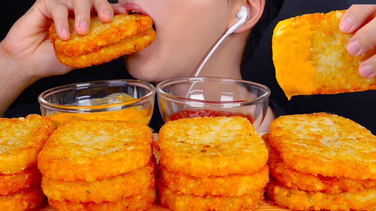 ASMR CHEESY HASH BROWNS MUKBANG CRUNCHY 해쉬브라운 먹방 치즈소스 NO TALKING COOKING & EATING SOUNDS REAL SOUND
