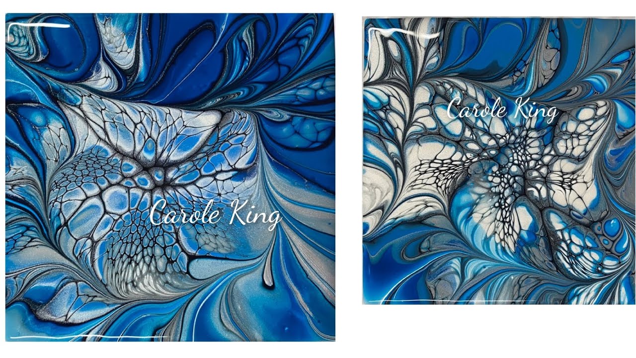 (1274) Bloom Technique on Tiles, Acrylic Paint Pouring, Fluid Art