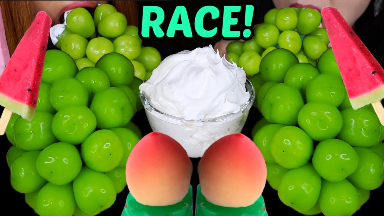 ASMR $100 SHINE MUSCAT GRAPE RACE! Watermelon ice cream + peach ice cream 먹방