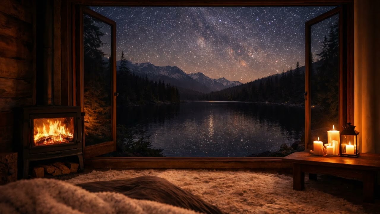 Fireplace & Night Forest Sounds | Relaxing Sleep Ambience (10 Hours)