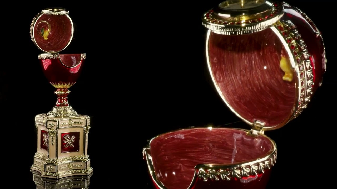 Red Faberge Egg with a Pearl and a Clock