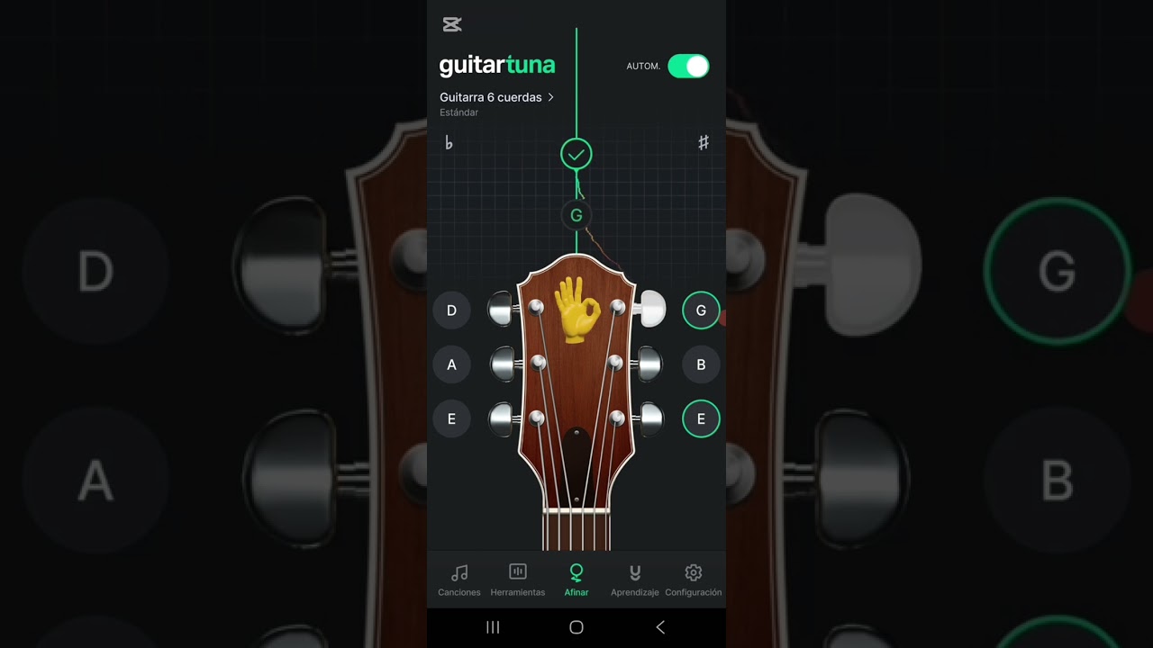 Muestra simple de como afinar una guitarra utilizando la increíble app GuitarTuna