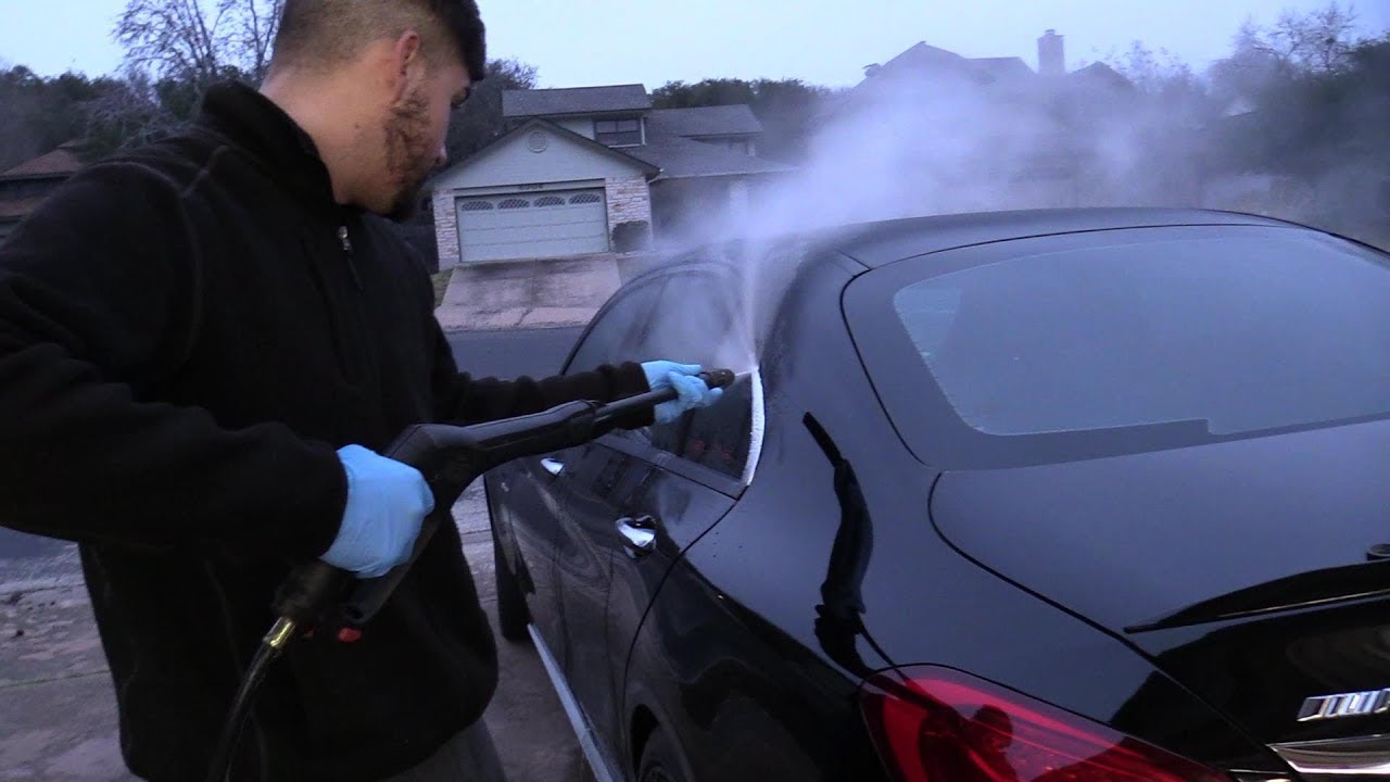Removing plasti dip trim from an AMG C63S using a pressure washer