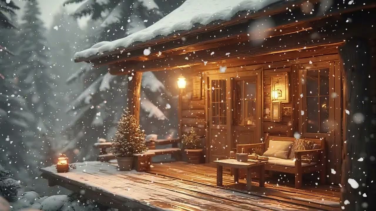 ❄️ Cozy Forest Cabin Ambience | Snowfall, Soft Wind & Birds for Deep Sleep
