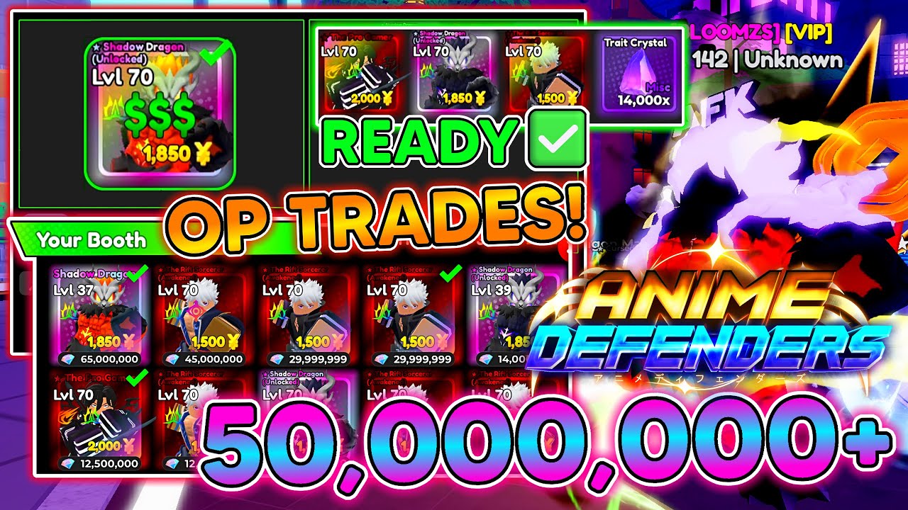 ANIME DEFENDERS! HUGE W TRADES! I GOT 50,000,000 GEMS PROFIT! OVERPAY TRADES In Anime Defenders