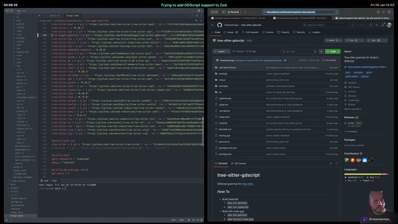 Learning Rust  | Adding GDScript support to Zed