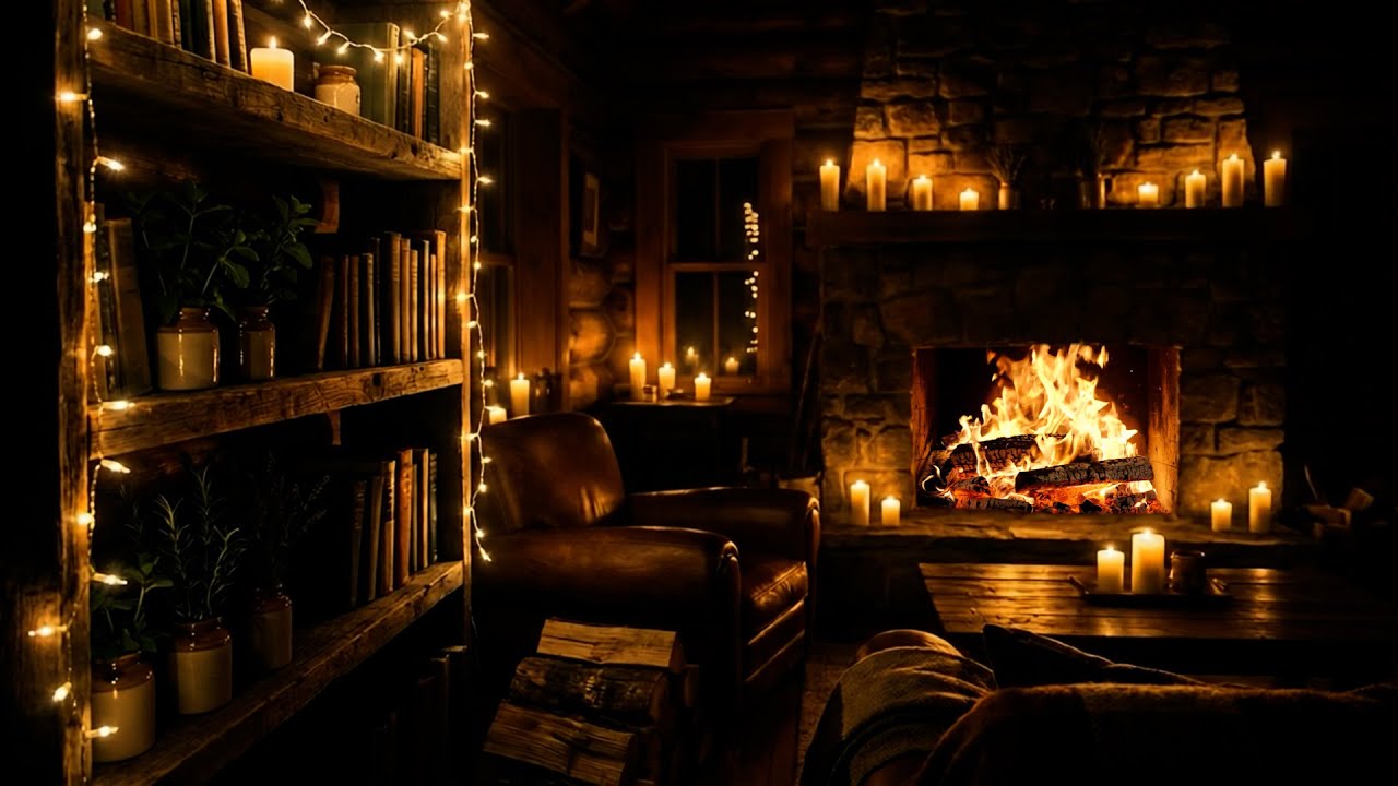 Rustic Cabin Fireplace Night 🔥 Crackling Fire Sounds for Deep Rest & Calm Focus