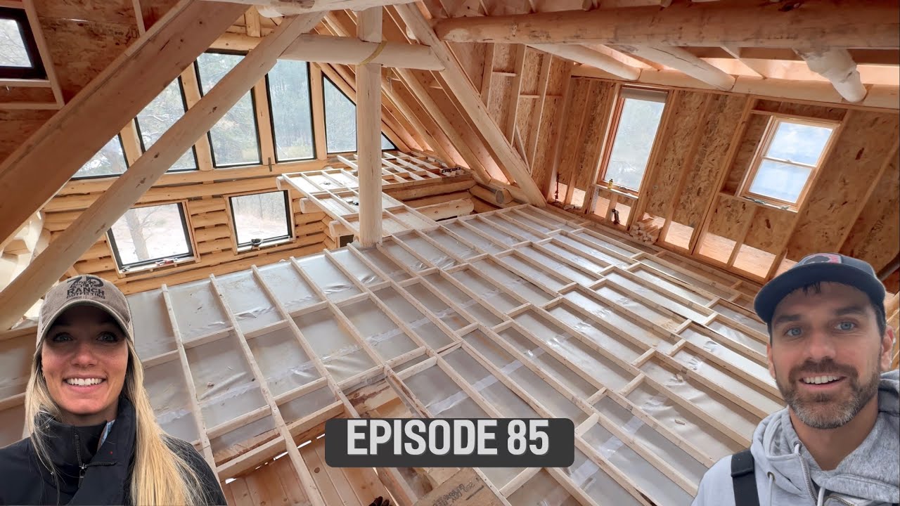 Off Grid Log Home Build- Floor Joists and Blocking install! Sub zero temperatures! 🥶
