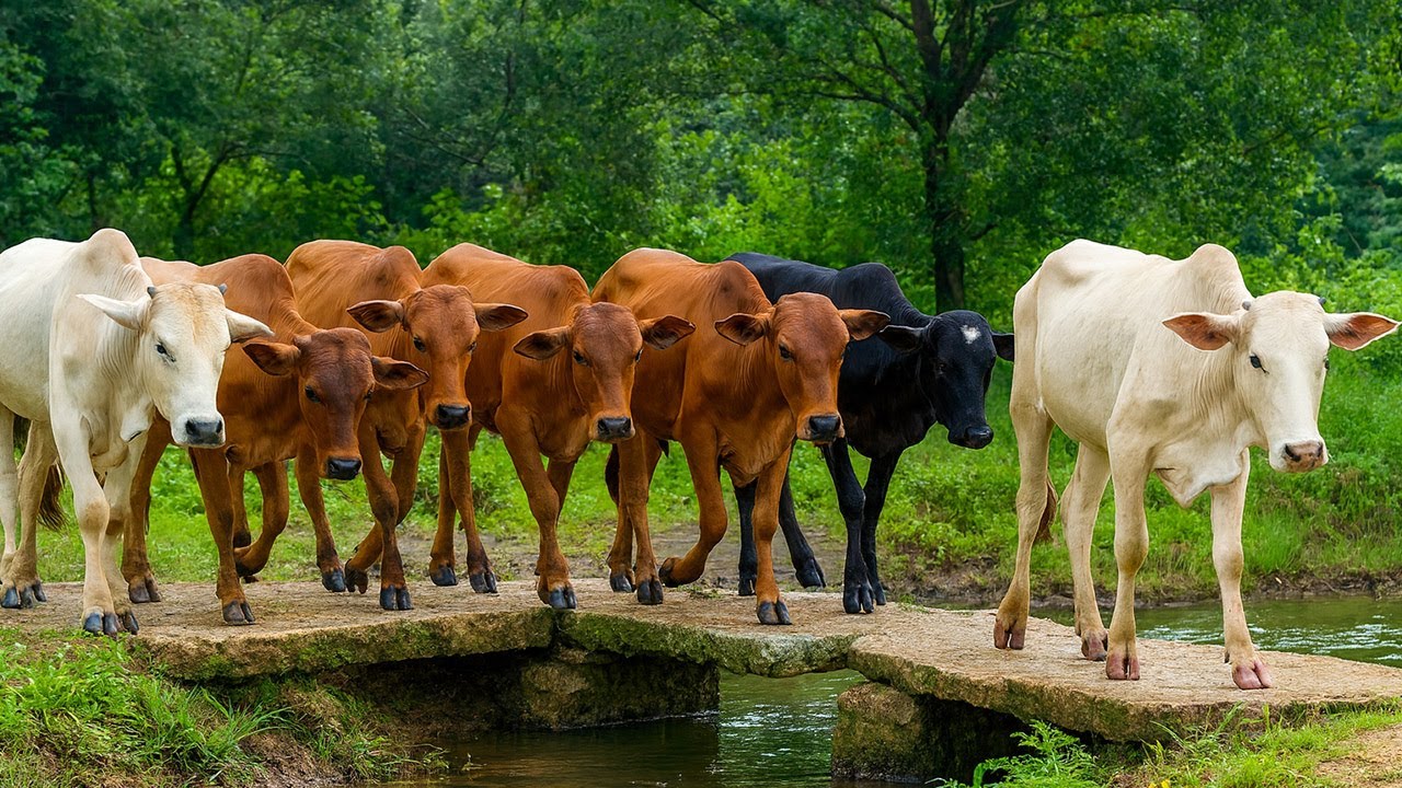 Funny and Smart Tame Cows Roaming Peacefully in the Grassland – Cute Cow Sounds