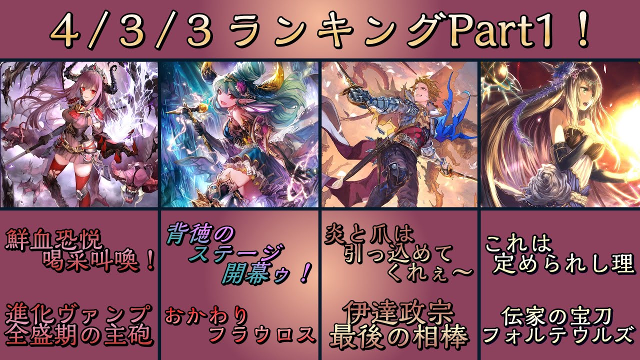 【シャドバランキング】４コス３/３ランキングTOP21！【Part1】【21位～15位】