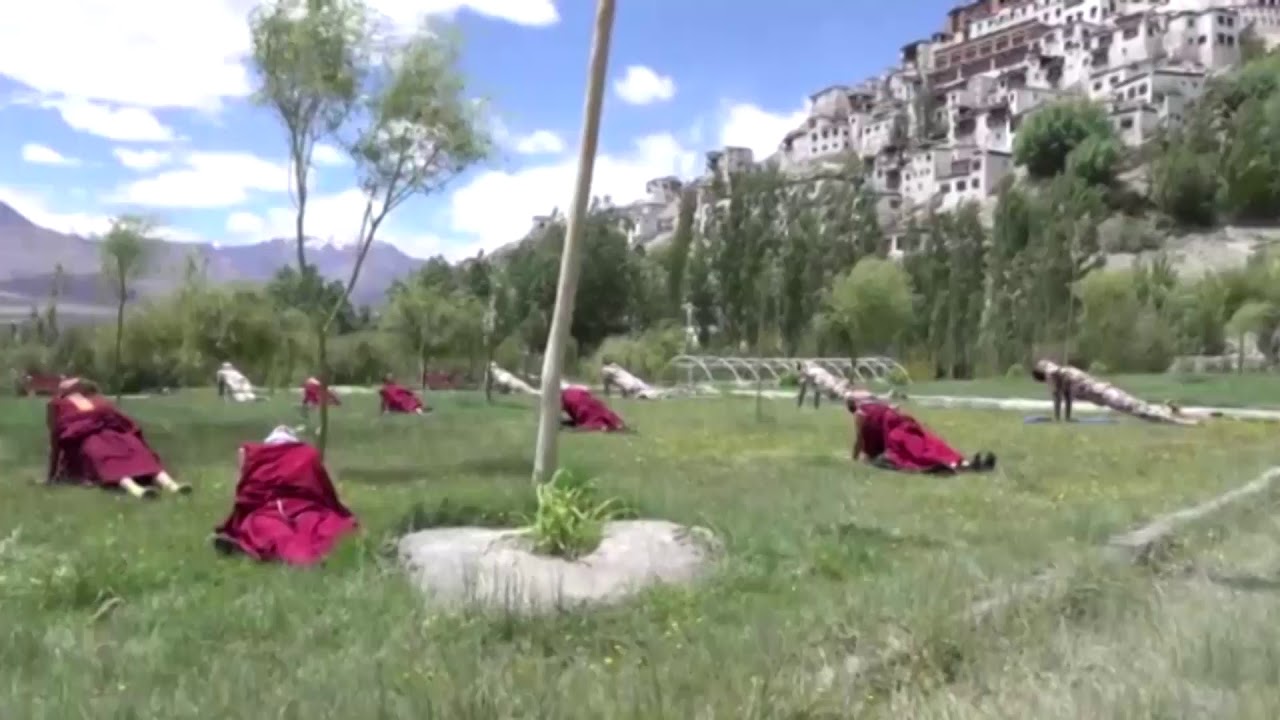 ITBP personnel practicing Yoga at Thiksay Monastery, Leh, Ladakh on International Day of Yoga 2020.