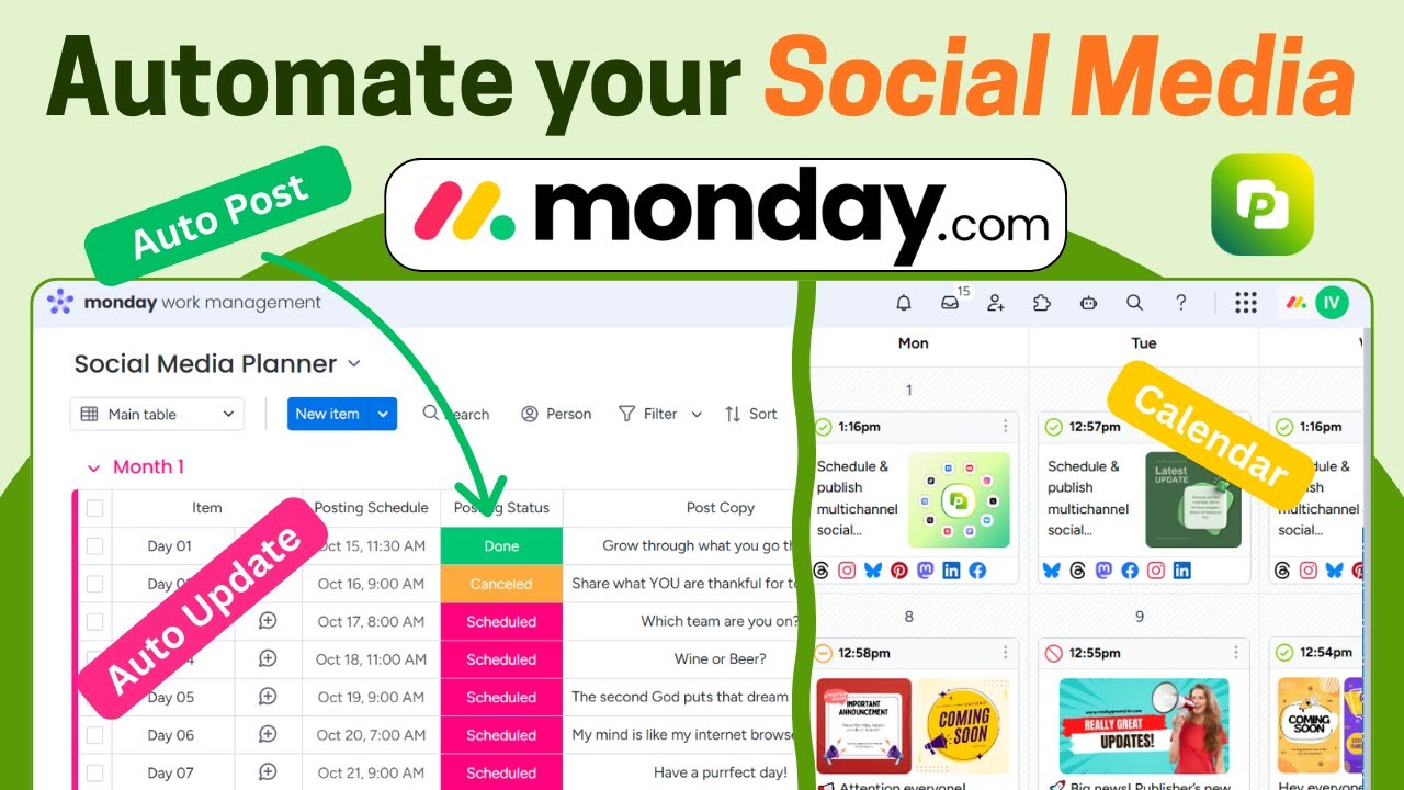Automate Your monday.com Social Media Planner — Auto Post & Status Update in Real Time!