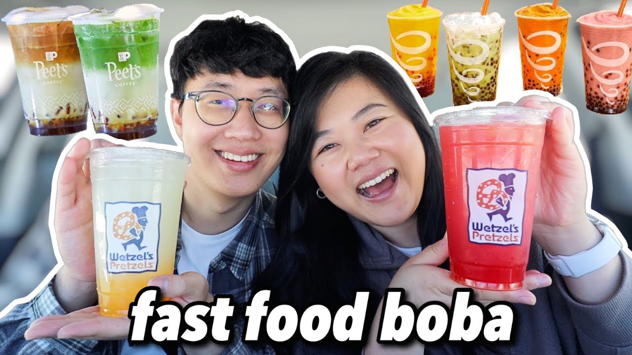 Trying NEW FAST FOOD BOBA DRINKS! (Jamba Juice, Peet's Coffee, Wetzel's Pretzels) ft. Bird